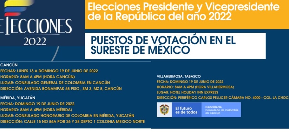 Puestos de votación en el sureste de México (Cancún, Mérida y Villahermosa) segunda vuelta Presidente de la República