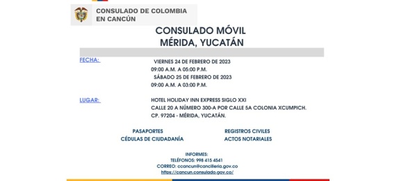 Consulado Móvil se realizará en Mérida, Yucatán este 24 y 25 de febrero de 2023 