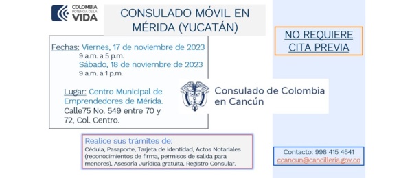 Participa los días 17 y 18 de noviembre del Consulado Móvil que tendrá lugar en la ciudad de Mérida