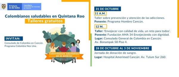 El Consulado en Cancún ofrece talleres gratuitos en el marco del programa ‘Colombianos saludables en Quintana Roo’