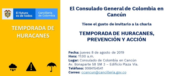 Consulado de Colombia realizará la charla: Temporada de Huracanes, Prevención y Acción