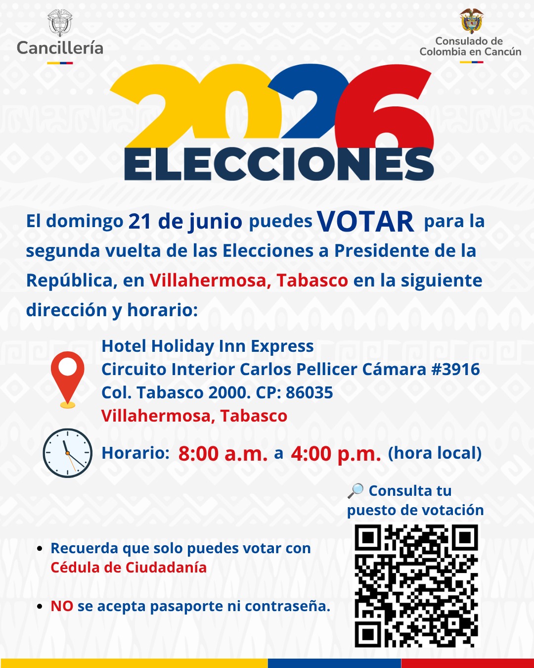 Ciudadanos colombianos en Villahermosa ya pueden consultar su puesto y mesa de votación