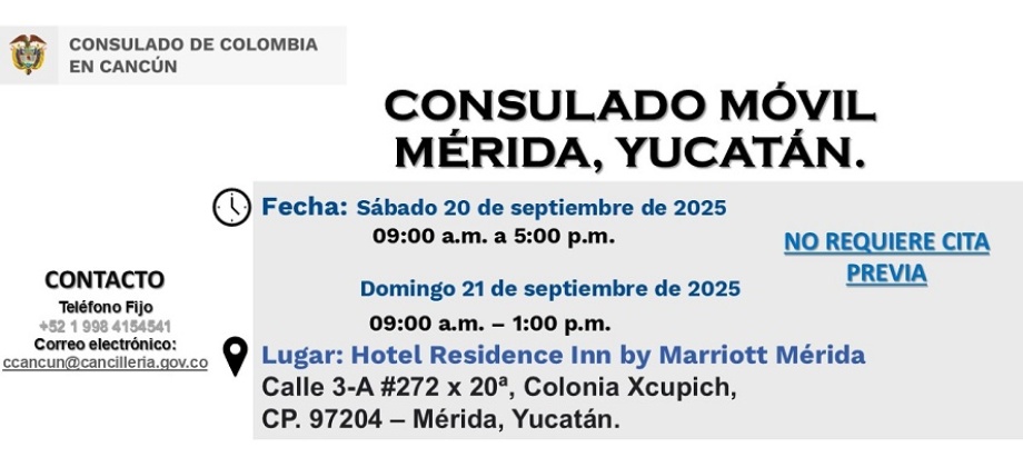 Ven al Consulado Móvil en Mérida, Yucatán: 20 y 21 de septiembre de 2025