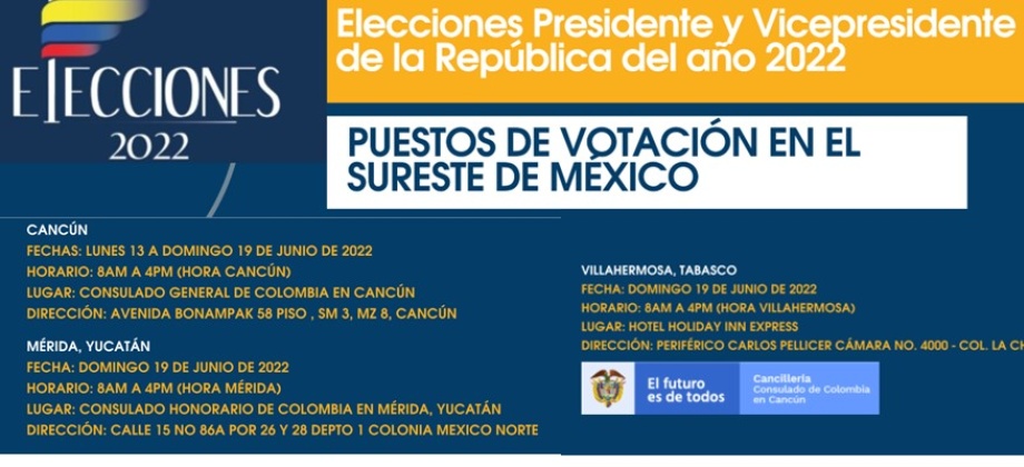 Puestos de votación en el sureste de México (Cancún, Mérida y Villahermosa) segunda vuelta Presidente de la República