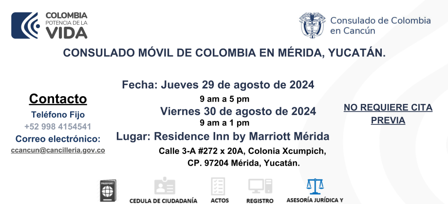 Consulado Móvil en la Ciudad de Mérida el jueves 29 y viernes 30 de agosto de 2024